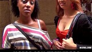 Sexy Asian babe & her HOT Ebony roommate are paid for a threesome porn video